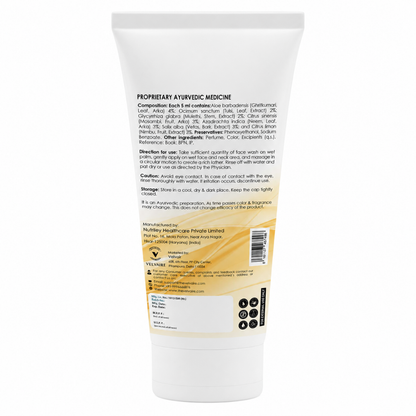 Velvaire Ayurvedic Acne Foaming Face Wash back label displaying natural ingredients including Neem, Tulsi, Aloe, and directions for use.