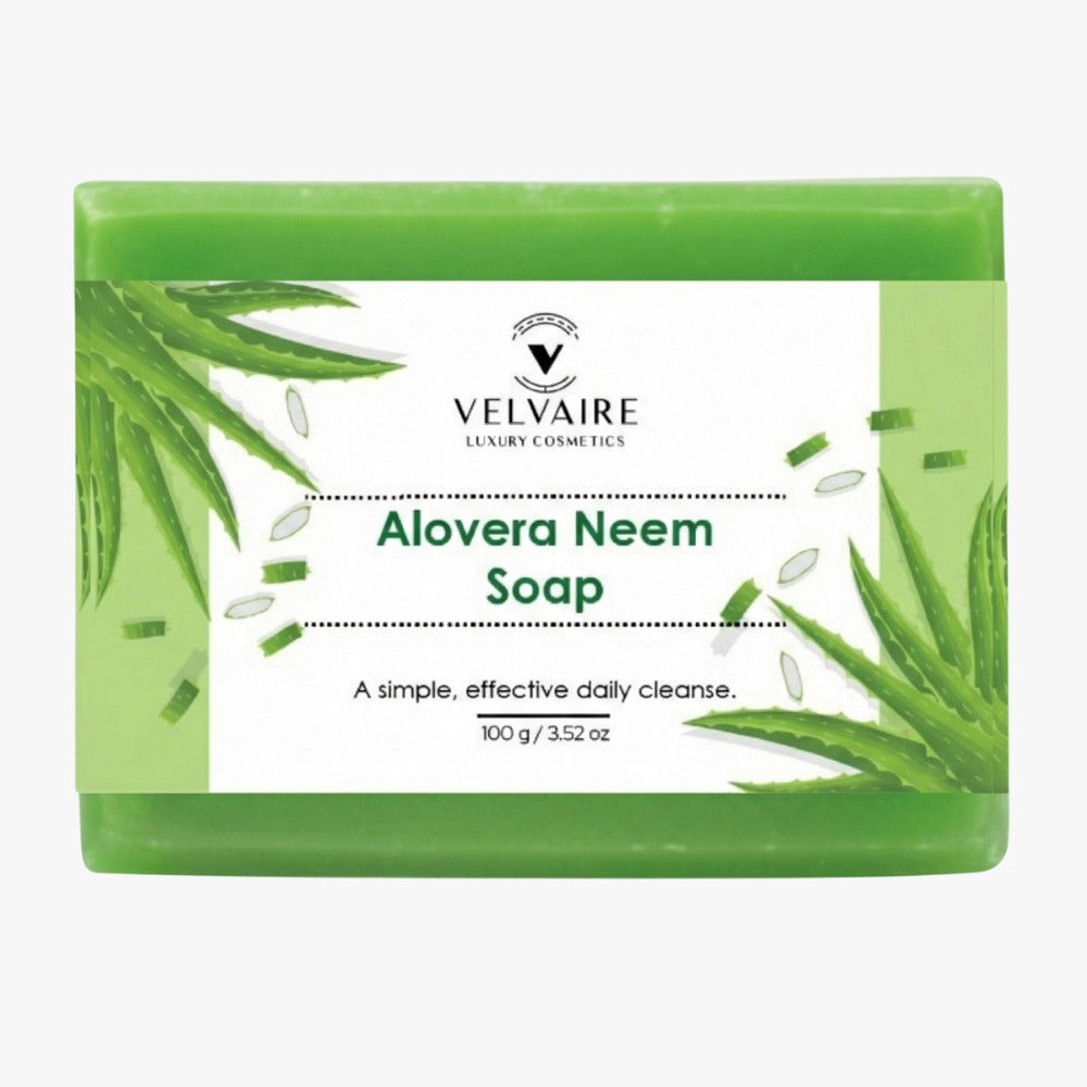 Velvaire natural Alovera Neem soap bar for acne-free clear skin and gentle daily cleanse 100g