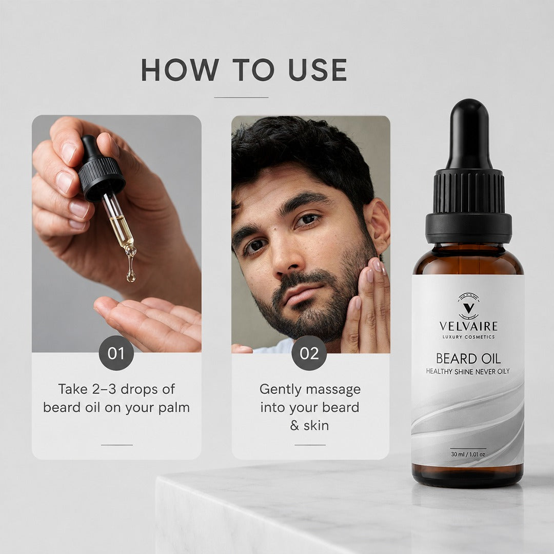 daily 2-3 drop beard care routine for soft, thicker facial hair.