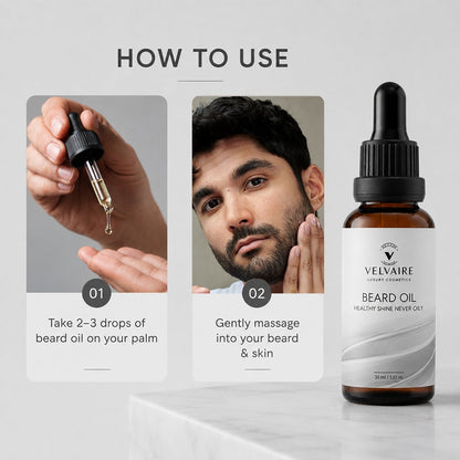 daily 2-3 drop beard care routine for soft, thicker facial hair.
