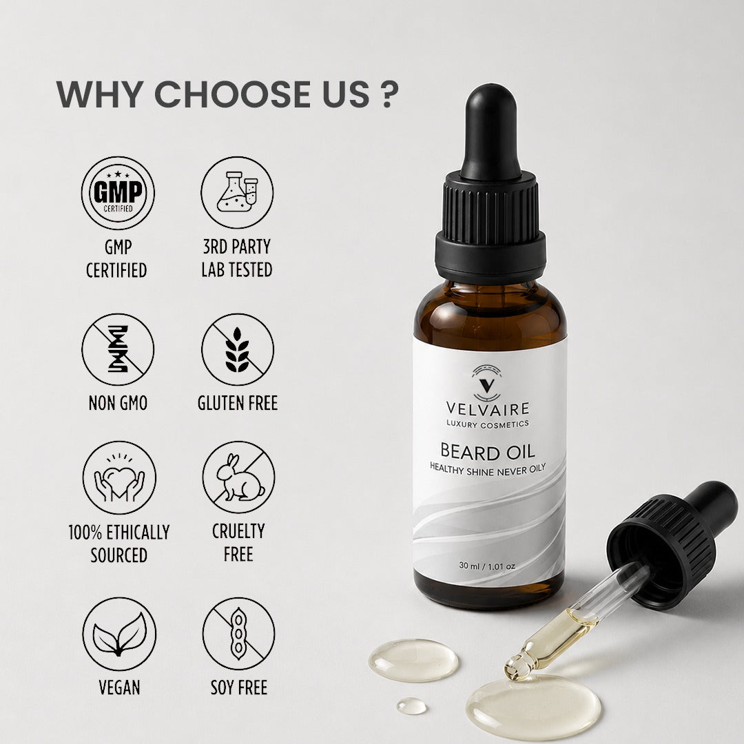 100% organic vegan beard oil: cruelty-free, GMP certified, chemical-free natural beard softener.