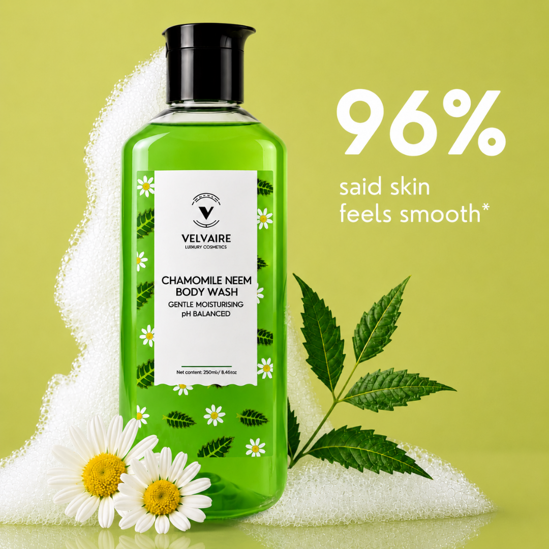 Purifying Chamomile Neem body wash with rich lather for smooth, soft, and healthy skin.