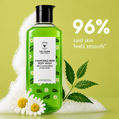 Purifying Chamomile Neem body wash with rich lather for smooth, soft, and healthy skin.
