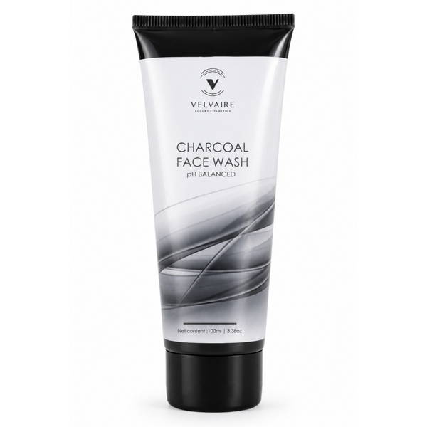 Velvaire Charcoal Face Wash 100ml: best pH balanced deep pore cleanser for oily and acne-prone skin.