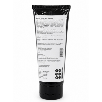 Velvaire Ayurvedic Charcoal Face Wash back label showing full ingredients, directions for use, and product details.