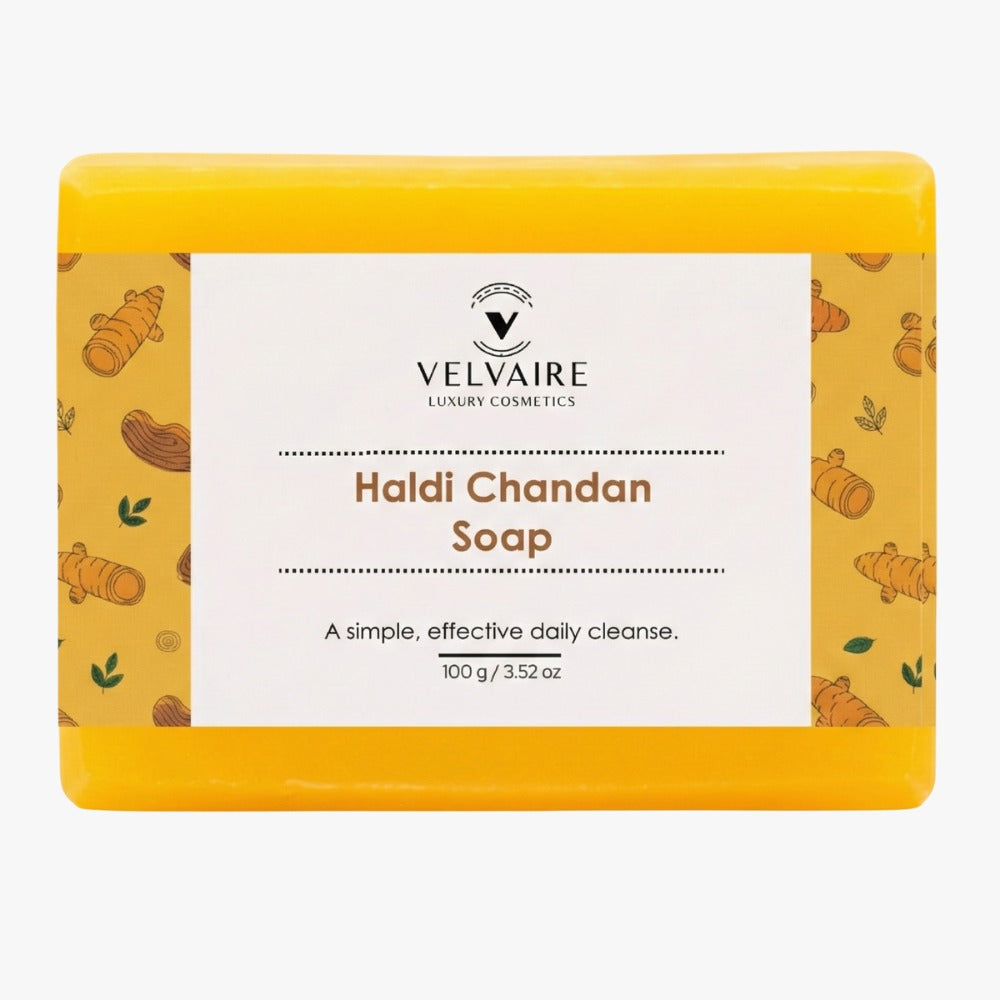 Velvaire Luxury Cosmetics natural Haldi Chandan soap bar for skin glowing and daily face cleanse 100g
