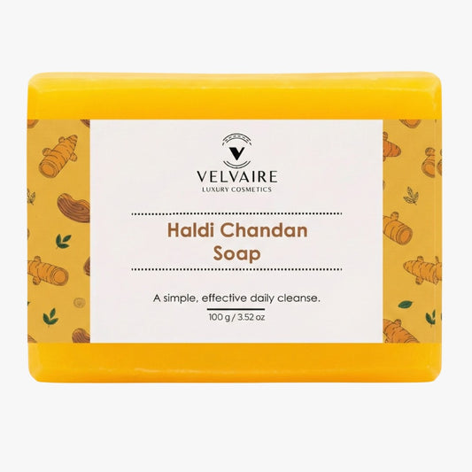 Velvaire Luxury Cosmetics natural Haldi Chandan soap bar for skin glowing and daily face cleanse 100g
