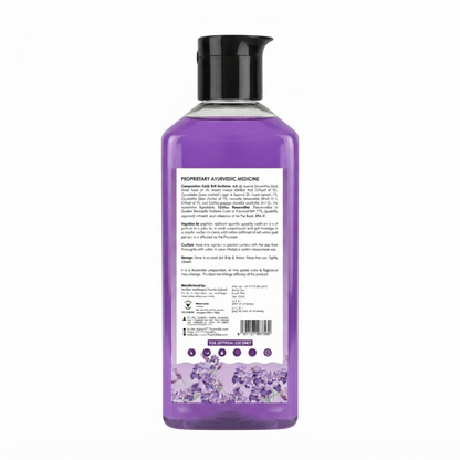 Velvaire Ayurvedic lavender body wash back label showing natural ingredients, directions, and product details.