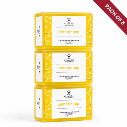 Velvaire Natural Lemon Soap Pack of 3: best skin brightening bath soap bar for tan removal, deep cleansing, and radiant skin.