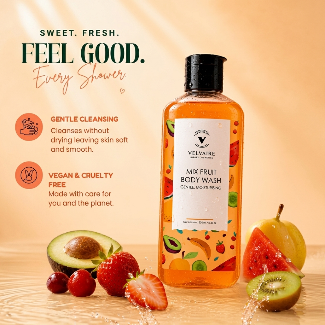 Best vegan mixed fruit body wash: gentle non-drying shower gel for daily skin softening and hydration.