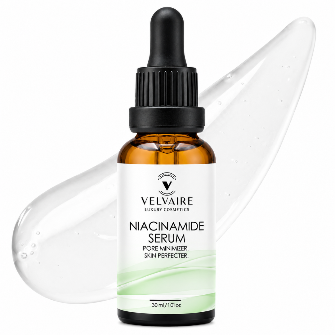 Velvaire Niacinamide Serum 30ml: best pore minimizer face serum for open pores, dark spots, and skin perfection.