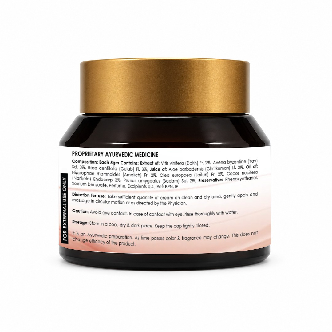 Velvaire Ayurvedic Oat Hydrating Cream back label displaying complete natural ingredients, directions, and product details.