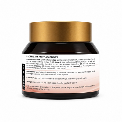 Velvaire Ayurvedic Oat Hydrating Cream back label displaying complete natural ingredients, directions, and product details.