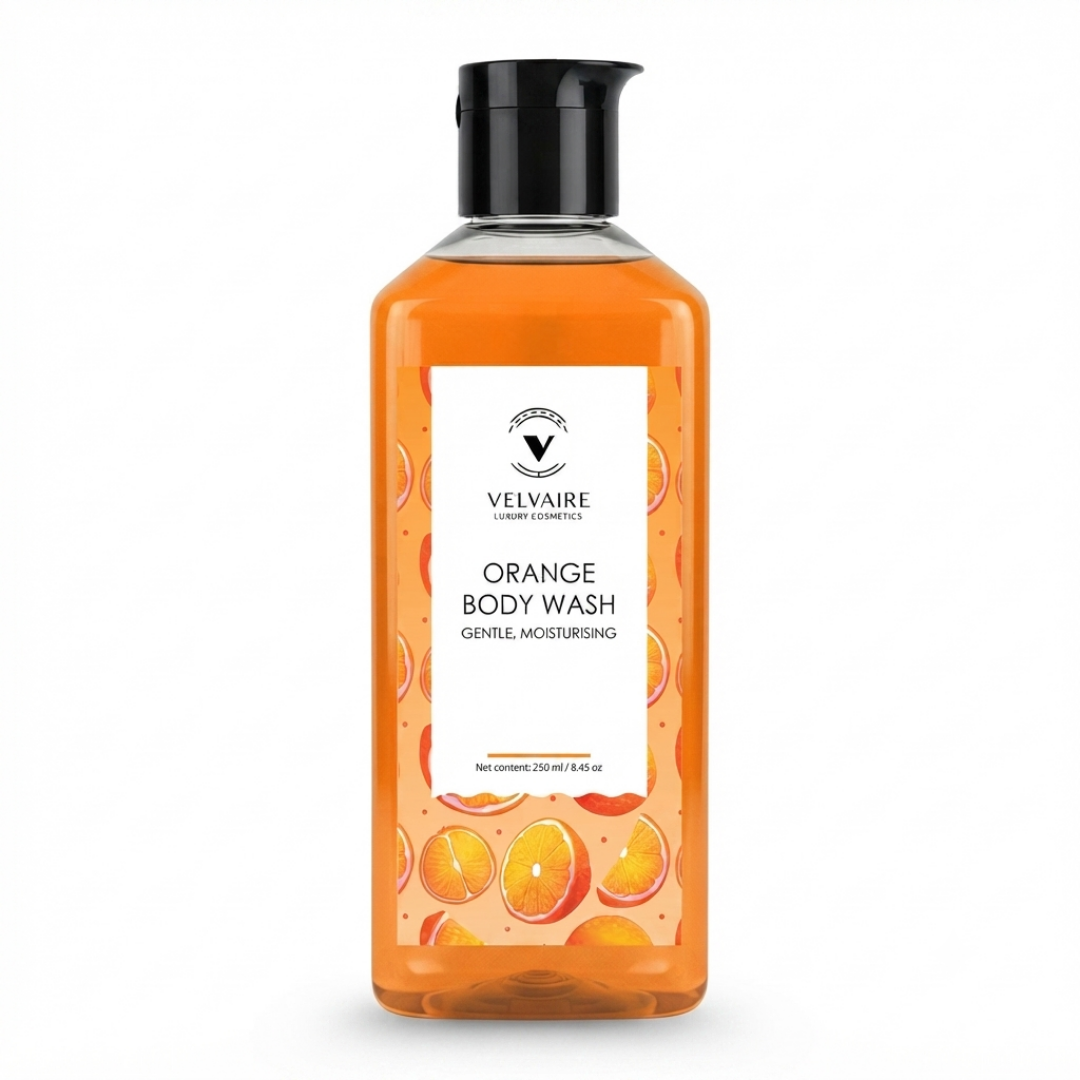 Velvaire Orange Body Wash 250ml: best moisturizing shower gel for gentle cleansing and daily hydrations.