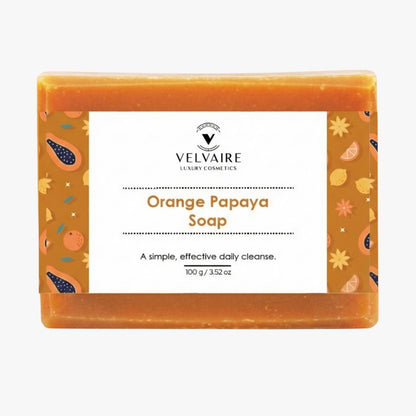 Velvaire Orange Papaya soap bar for skin lightening, dark spot reduction, and daily exfoliating cleanse 100g