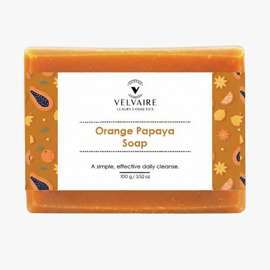 Velvaire Orange Papaya soap bar for skin lightening, dark spot reduction, and daily exfoliating cleanse 100g