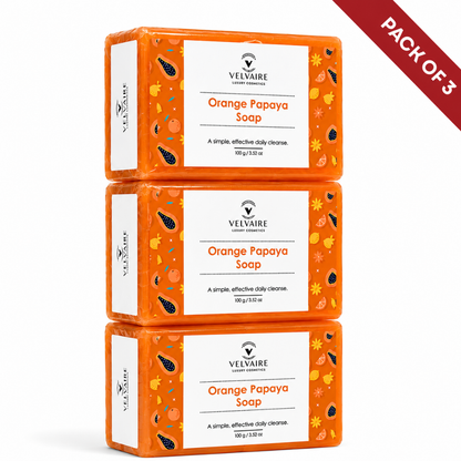 Velvaire Orange Papaya Soap Pack of 3: best gentle exfoliating bath soap bar for tan removal, skin brightening, and natural glow.