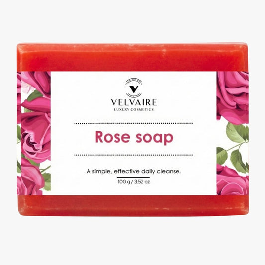 Velvaire luxury moisturizing Rose soap bar for hydrating soft skin and daily facial cleanse 100g