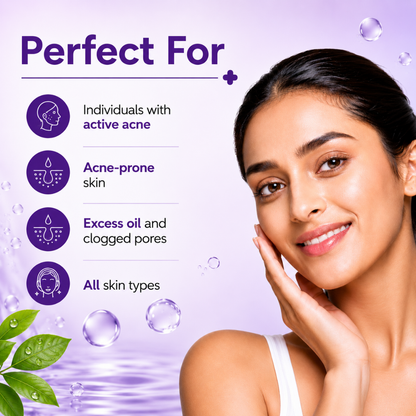 Velvaire Salicylic Acid Serum suitability guide for active acne, acne-prone skin, excess oil, and clogged pores.