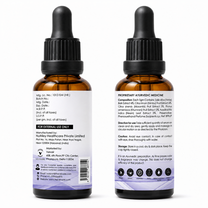 Velvaire Ayurvedic Salicylic Acid Serum bottle back label displaying ingredients, dermatologically tested logo, and usage directions.