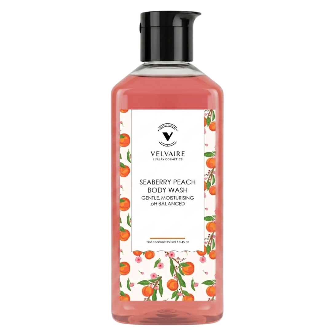 Velvaire Seaberry Peach Body Wash 250ml: best pH balanced moisturizing shower gel for soft skin.