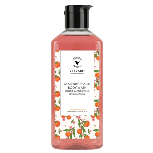 Velvaire Seaberry Peach Body Wash 250ml: best pH balanced moisturizing shower gel for soft skin.