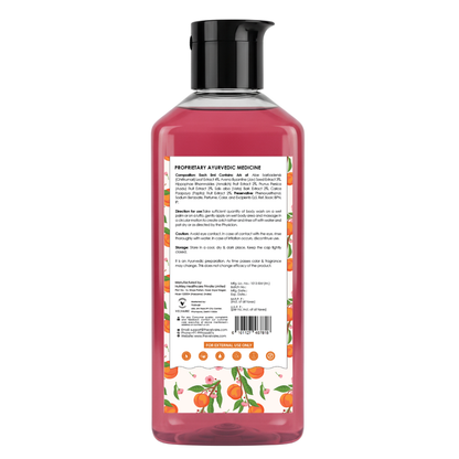 Velvaire Ayurvedic Seaberry Peach Body Wash back label showing natural ingredients, directions, and product details.