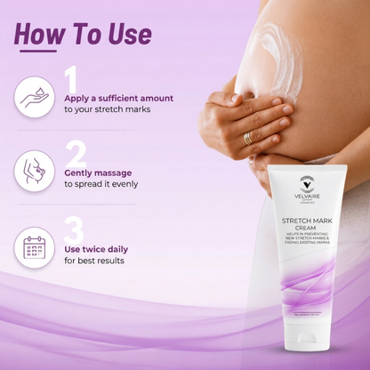 How to apply stretch mark removal cream on belly: massage twice daily for pregnancy mark prevention.